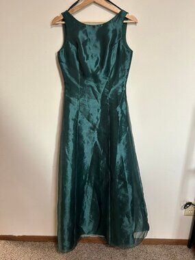 Vintage Deep Green Michaelangelo Formal Dress Maxi Roses Low Back Sz 4 EUC